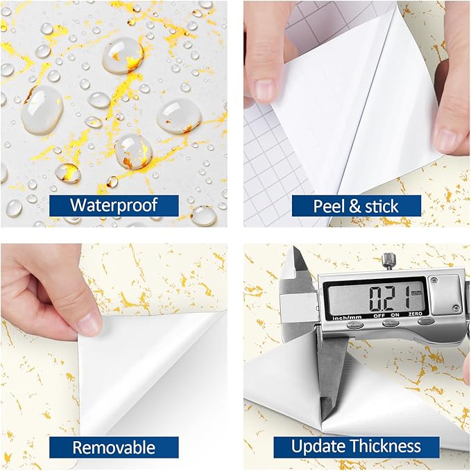 FunStick 24"x200" Off White and Gold Marble Peel and Stick Wallpaper Self