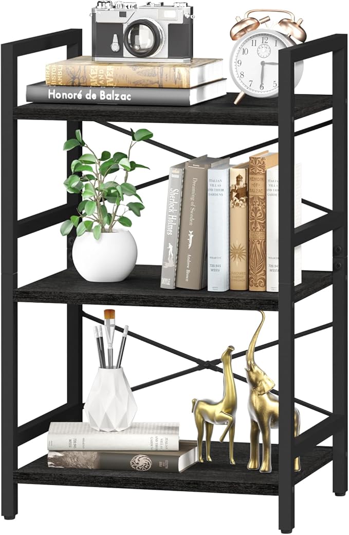 Yoobure Bookshelf Small Book Shelf, Solid Industrial 3 Tier Shelf Bookcase