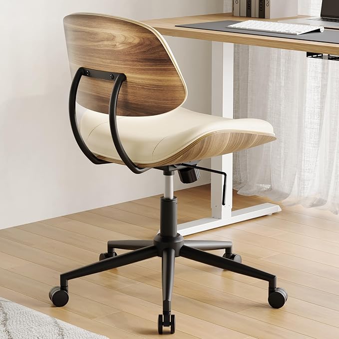 Armless Office Chair with Wheels, PU Leather Adjustable Height Desk Chair