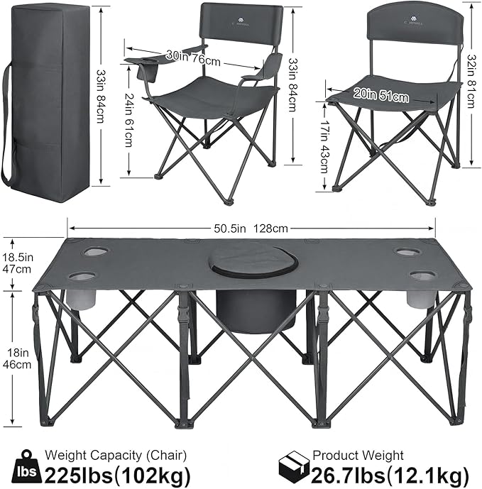 Camping Chair Set of 3, Outdoor Folding Camping Chairs
