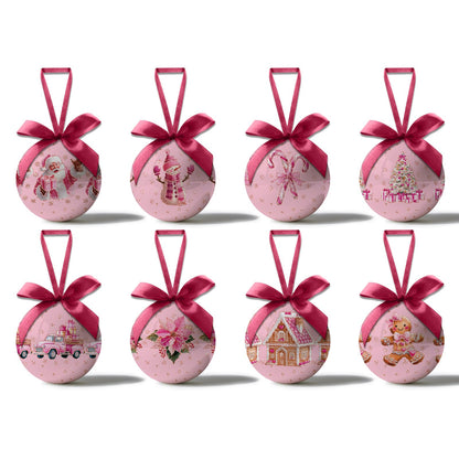 Pink Christmas Decor - Pink Christmas Tree Decorations Snowman Santa Candy Hanging Ornaments Balls, Cute Decorations Ball 2.36 Inch for Xmas Tree Party Home Holiday，Xmas Gifts Set of 16Pcs