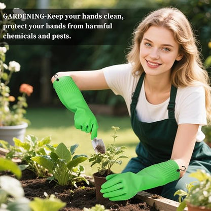 Rubber Gloves for Cleaning – 3 Pairs Reusable Gloves for Dishwashing, Kitchen and Household Tasks, 15-Inch Long (With Hook, XL(Fits Large Hands))