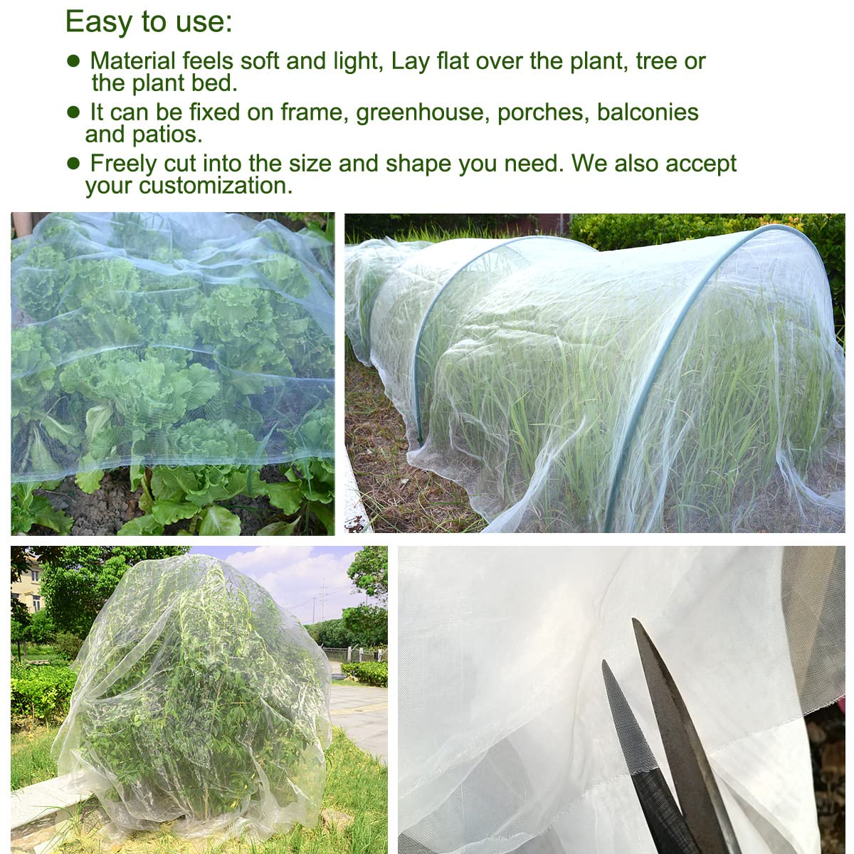 10x15Ft Garden Netting, Fine Mesh Insect Netting for Plant Protection, Mosquito Bug Bird Barrier Mesh Cover for Vegetables Fruits Flowers Raised Beds