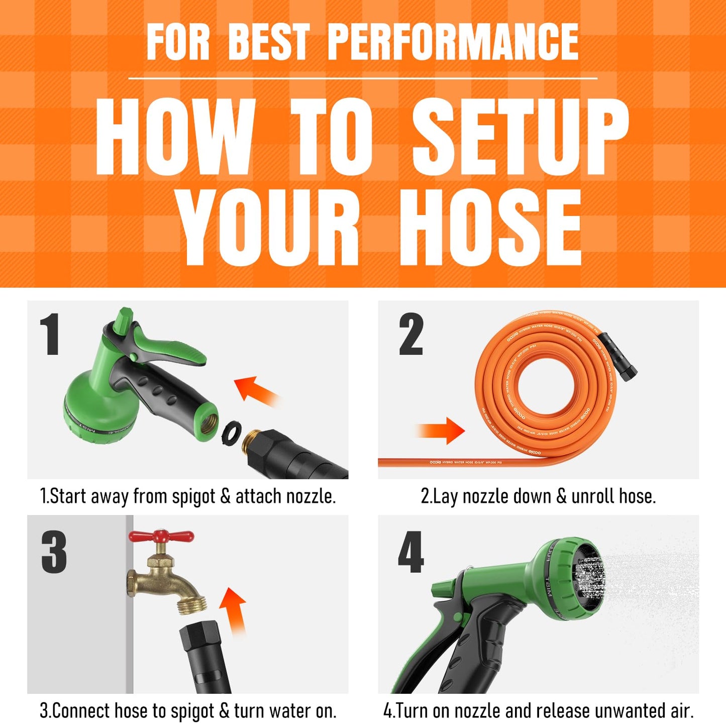 Garden Hose 25 ft x 5/8", NON-EXPANDING Flexible Water Hose, Kink Resistant Lightweight Hybrid Hose, Leakproof Yard Hose with Male to Female Fittings