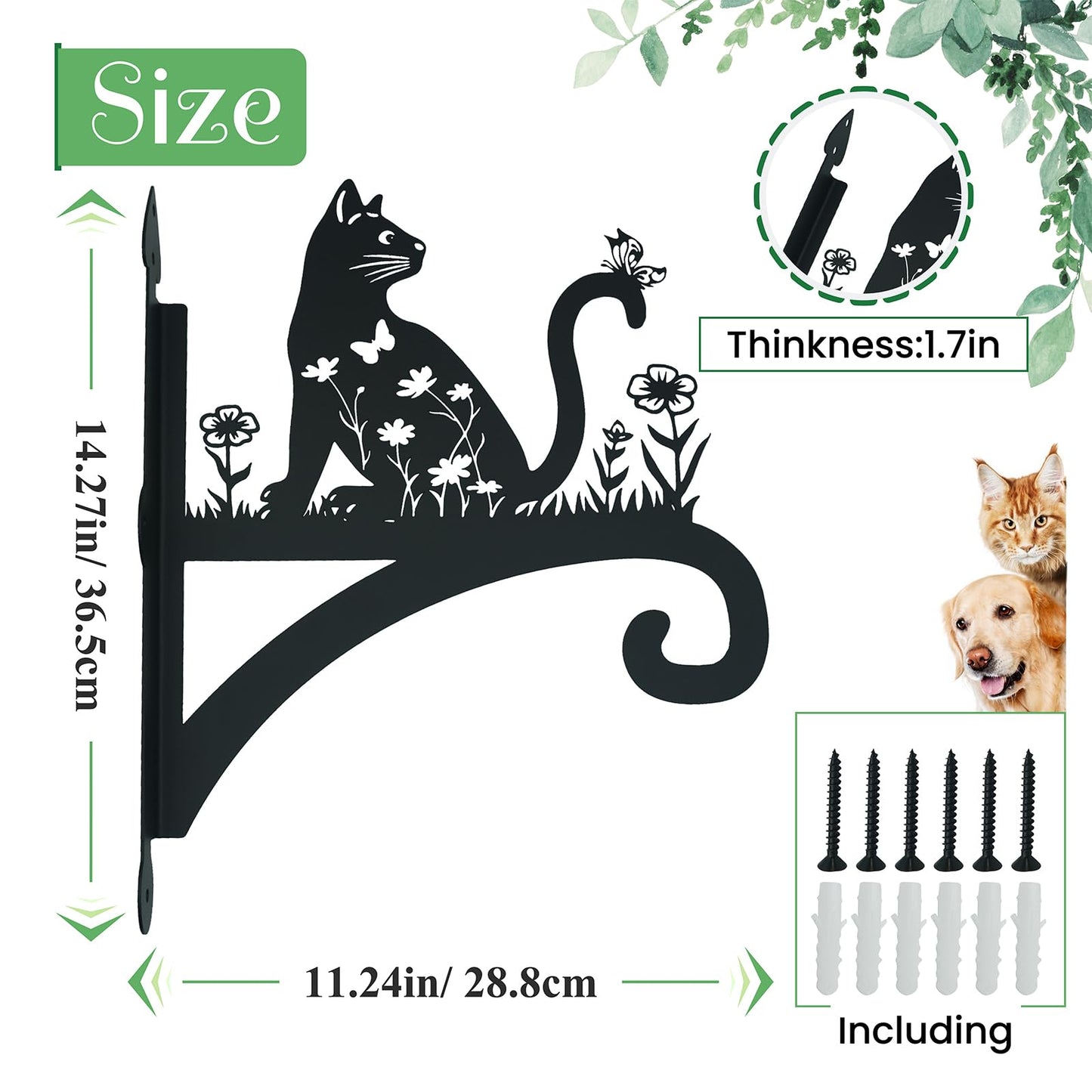 Beyoogeem Plant Hangers Outdoor Heavy Duty Iron Decorative Cat Silhouette Plant Hooks for Hanging Baskets 11 inch Hanging Plant Bracket Wall Hooks for Flower Pot Lantern Bird Feeder Wind Chimes