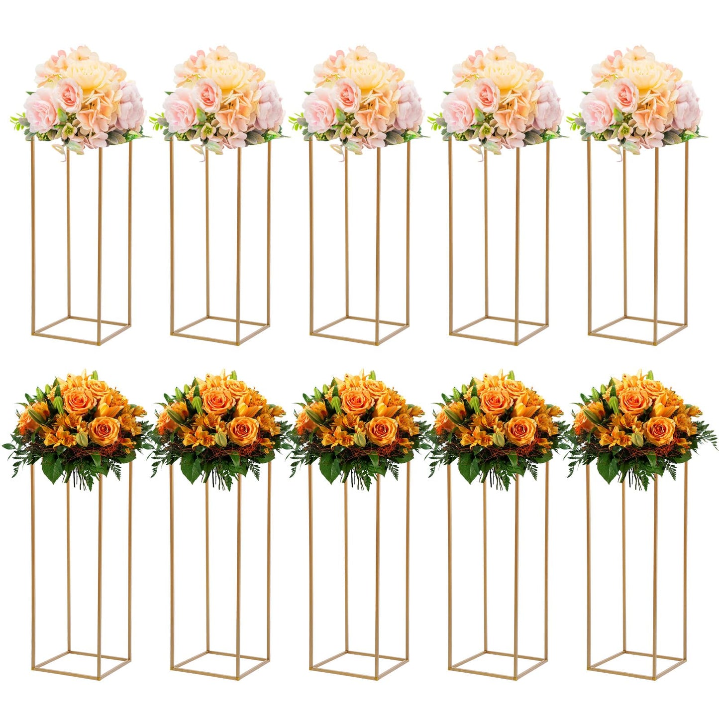 10PCs Wedding Centerpiece Flower Stand,31.49inch Gold Flower Vases,Tall Metal Vase Column Rectangular Flower Display Rack for Home Party Wedding Decoration