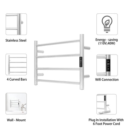 KEG Towel Warmer 8 Bars for Bathroom Freestanding or Wall Mounted Bath Towel Heater Plug-in with Built-in Timer Silver