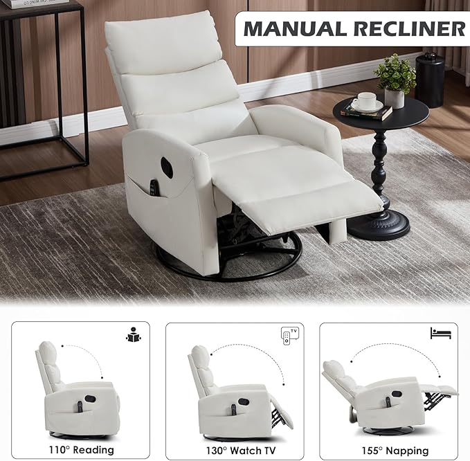 Trustyue Swivel Rocker Recliner Chair, 360° Swivel Recliner