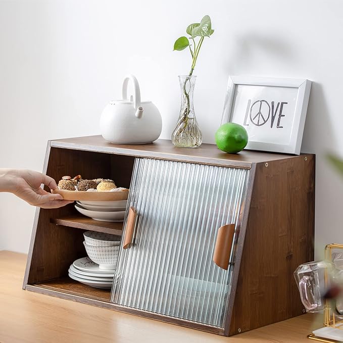 HollyHOME Small Bamboo Kitchen Pantry Sideboard