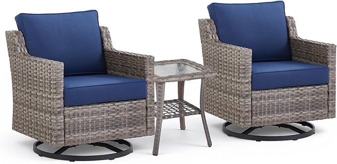 3 Pieces Patio Furniture Set-High Back Swivel Patio Chairs Set of 2