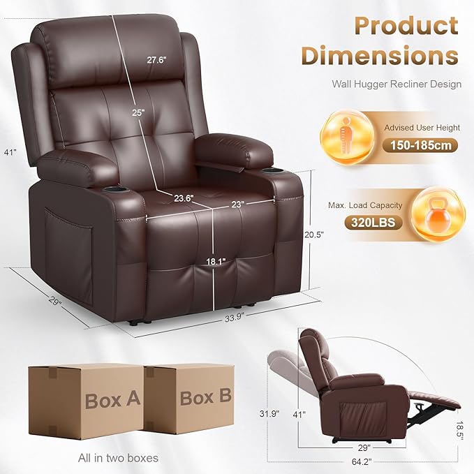 Home Theater Seating Power Recliner Chair, Massage Reclining Sofa
