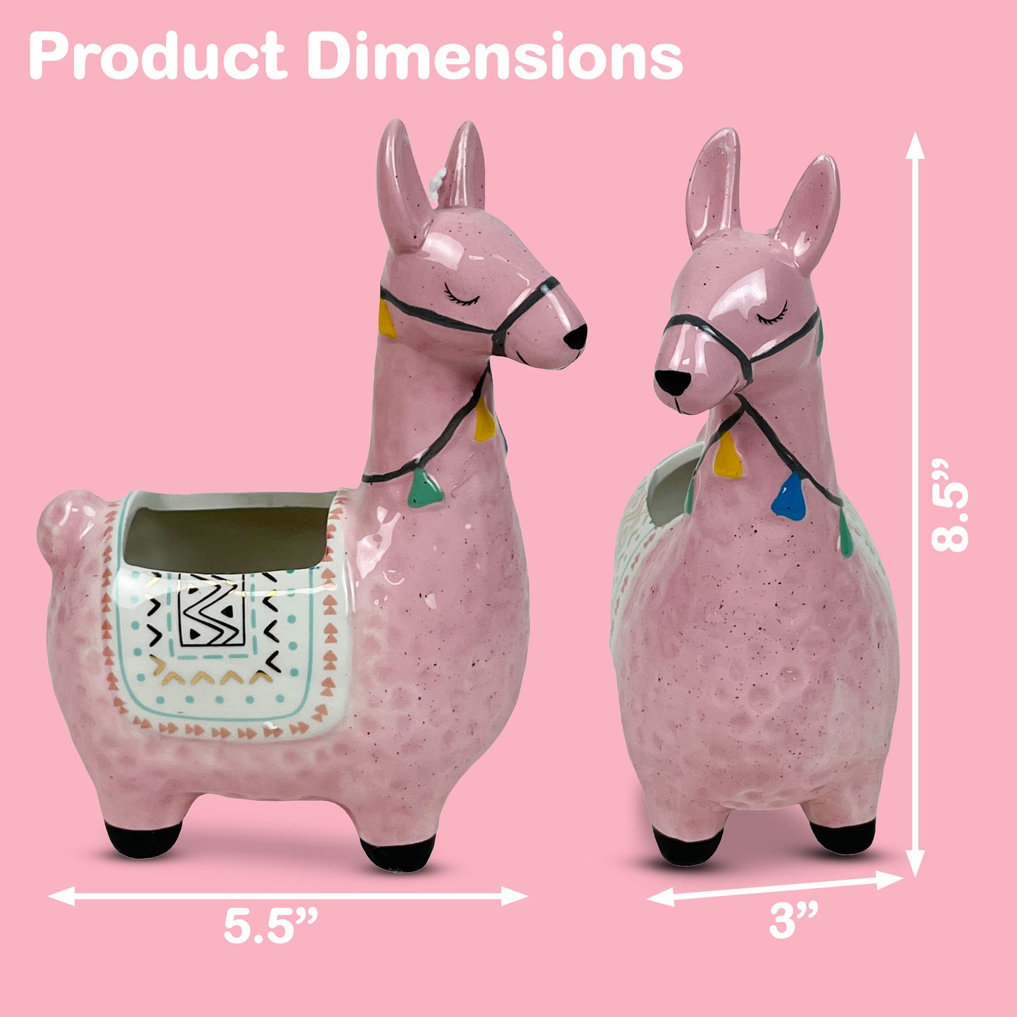 LLOTSA Llamas Ceramic Llama Planter for Succulent Plants Cute Alpaca Decor for Home, Office 8 1/2 Tall with Drain Holes Perfect for Cactus or Small House Plant Decoration (Pink)