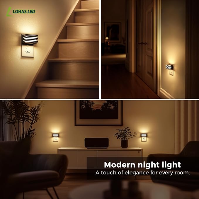 L LOHAS LED Night Lights Plug into Wall, [4-Pack] Modern Plug in Night Light with Dusk-to-Dawn Sensor, Adjustable Brightness, 3000K Soft White for Bedroom Bathroom Hallways Kid's Room