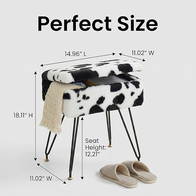 Vanity Stool Chair, Faux Fur Ottoman Foot Stool