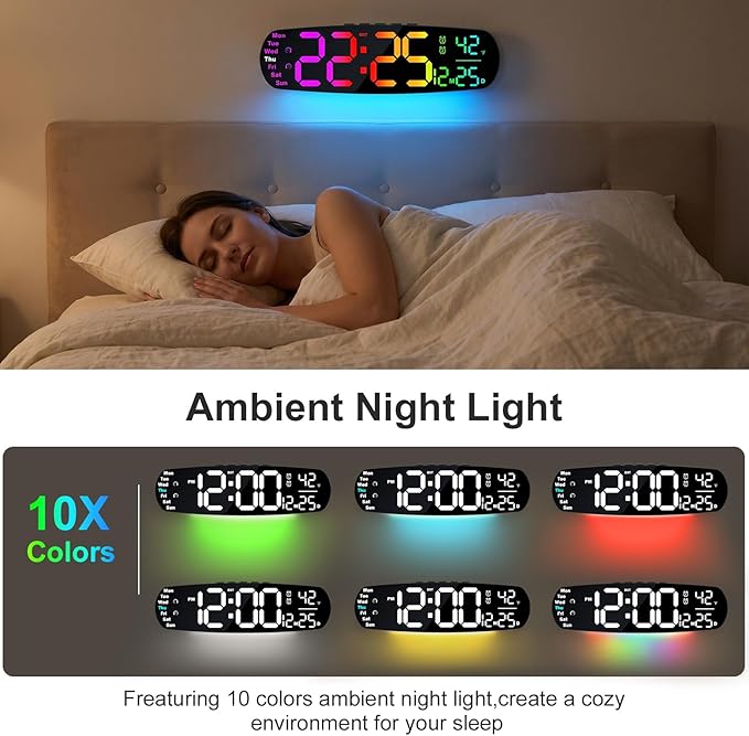 ANALOI Large Digital Wall Clock,14.4 inch Large Display Digital Clock with Auto Dimming, Temperature and Date, Remote Control, Night Light,DST, Alarm for Classroom/Gym/Bedroom