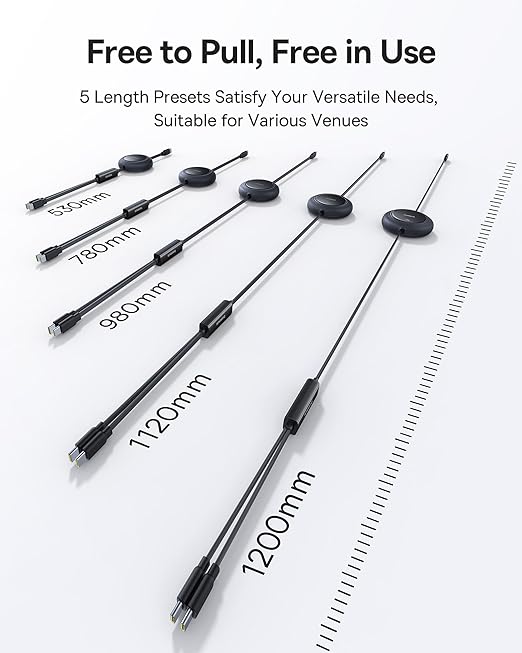 Baseus Retractable USB C Cable, 100W 2 in 1 USBC to USBC Multi Fast Charging Cable, 5 Length Presets, 4ft 5A Type C Charger Cord for iPhone 17 Pro/Plus/Max, Galaxy S24/S23, iPad Pro, Tablet