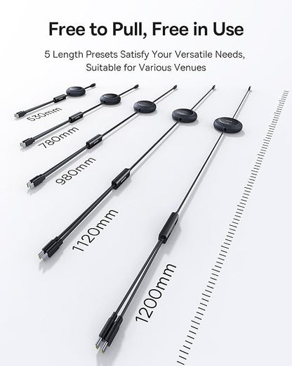 Baseus Retractable USB C Cable, 100W 2 in 1 USBC to USBC Multi Fast Charging Cable, 5 Length Presets, 4ft 5A Type C Charger Cord for iPhone 17 Pro/Plus/Max, Galaxy S24/S23, iPad Pro, Tablet