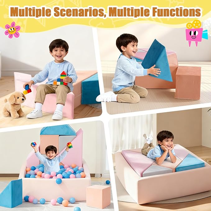 Tangram Puzzles Modular Kids Play Couch Building Fort, Children Explorer Sofa