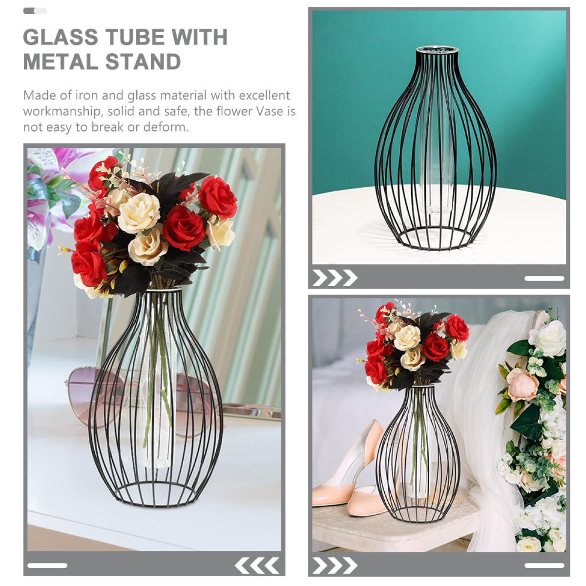 jojofuny Glass Propagation Station Plant Terrarium with Iron Art Frame, Test Tube Vase with Metal Stand for Hydroponic Flower Display and Home Décor
