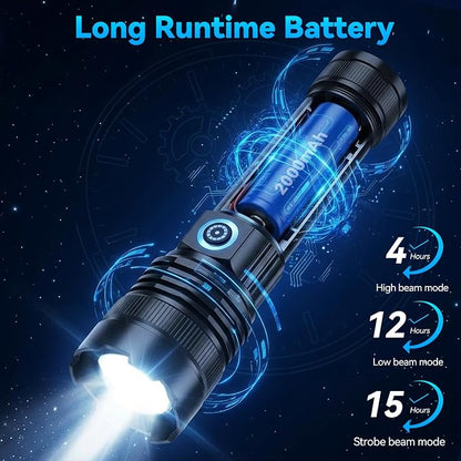 Rechargeable Flashlights High Lumens 2 Pack, Super Bright Tactical Flashlight 3 Modes with Power Display, Waterproof Zoomable LED Flash Light for Home Emergencies Camping Hiking
