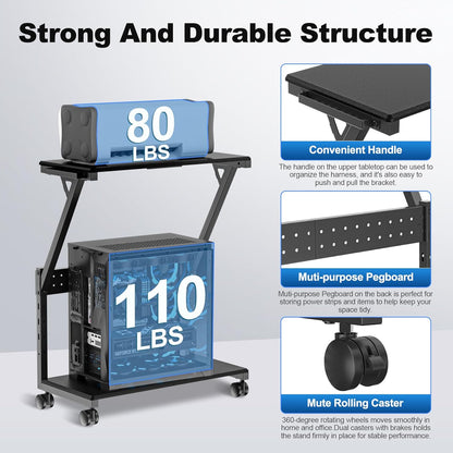 Suptek Computer Tower Stand,Height Adjustable PC Tower Stand/Cart with Wheels, Mobile Rolling CPU Holder, Computer Cart Side Stand for Computer Desk,23.22"-31.10"Hx29.13" Lx13.77" W, Black