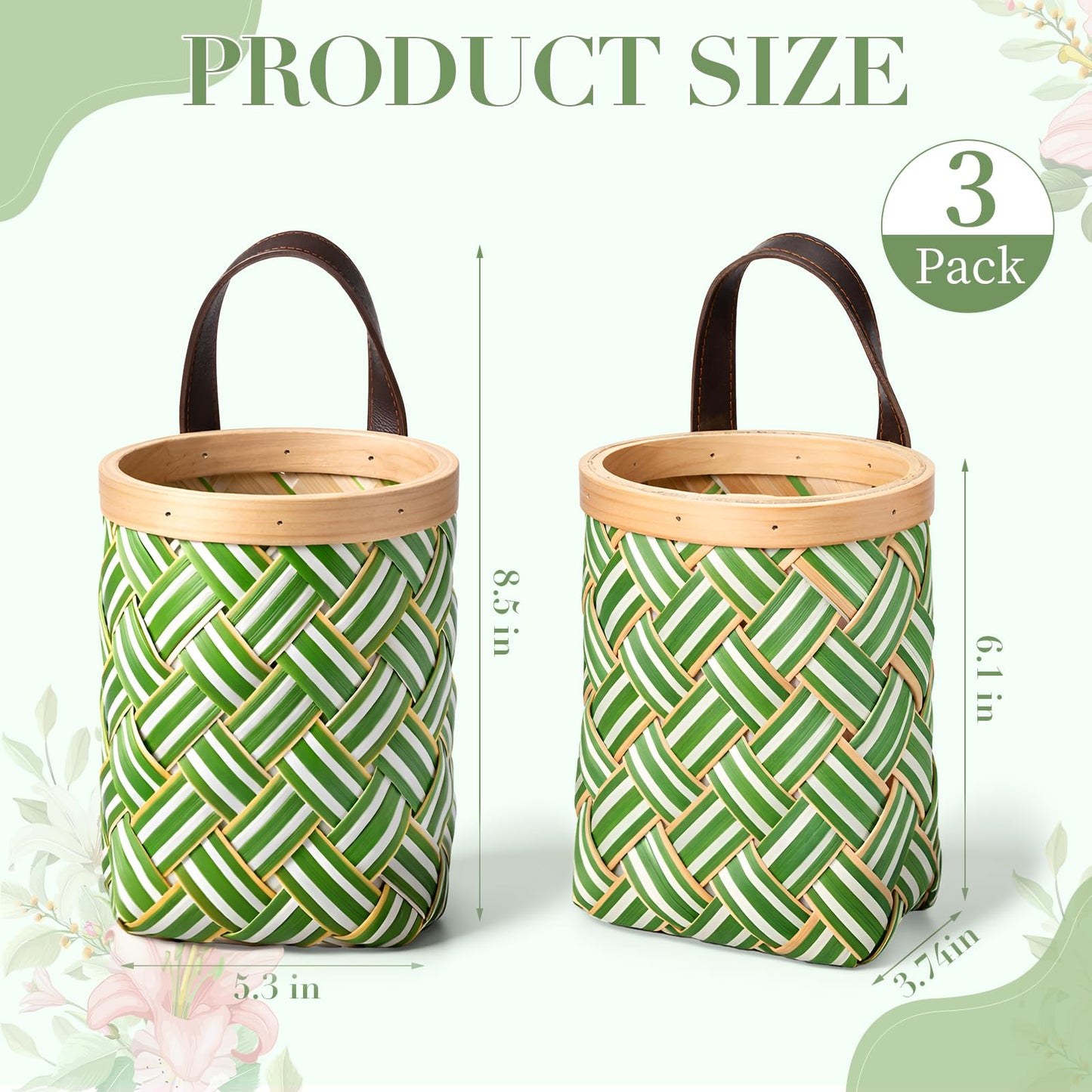Yinkin 3 Pack 6 Inch Small Wall Hanging Basket Woven Wood Storage Basket Hanging Rope Organizer Flower Plants Vegetable Wall Decoration for Porch Living Room Bedroom Home (Sage Green)