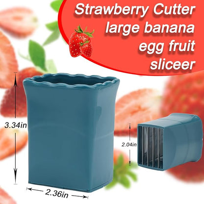 TULOBI 3 PCS Cup Slicer, Stainless Steel Egg Stainless, Strawberry Slicer, Mini Fruit Slicer Cup, Quickly Making Fruit Vegetable Salad, Creative Convenient Kitchen Gadget (Navy Blue + Yellow + Cyan)