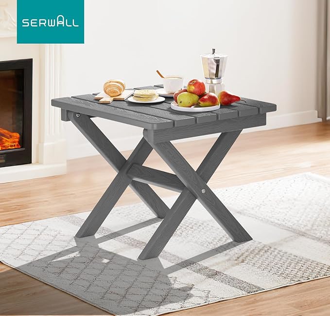 SERWALL Small Folding Side Table, HDPE Outdoor End Table