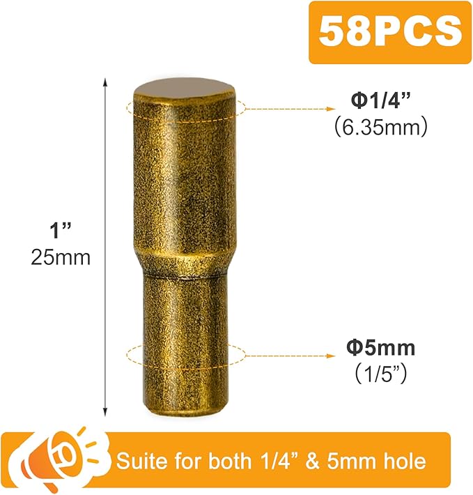 58 Pcs Shelf Pegs Pins, 5mm 1/4 Inch Dual Diameter Metal Shelf Support Pegs