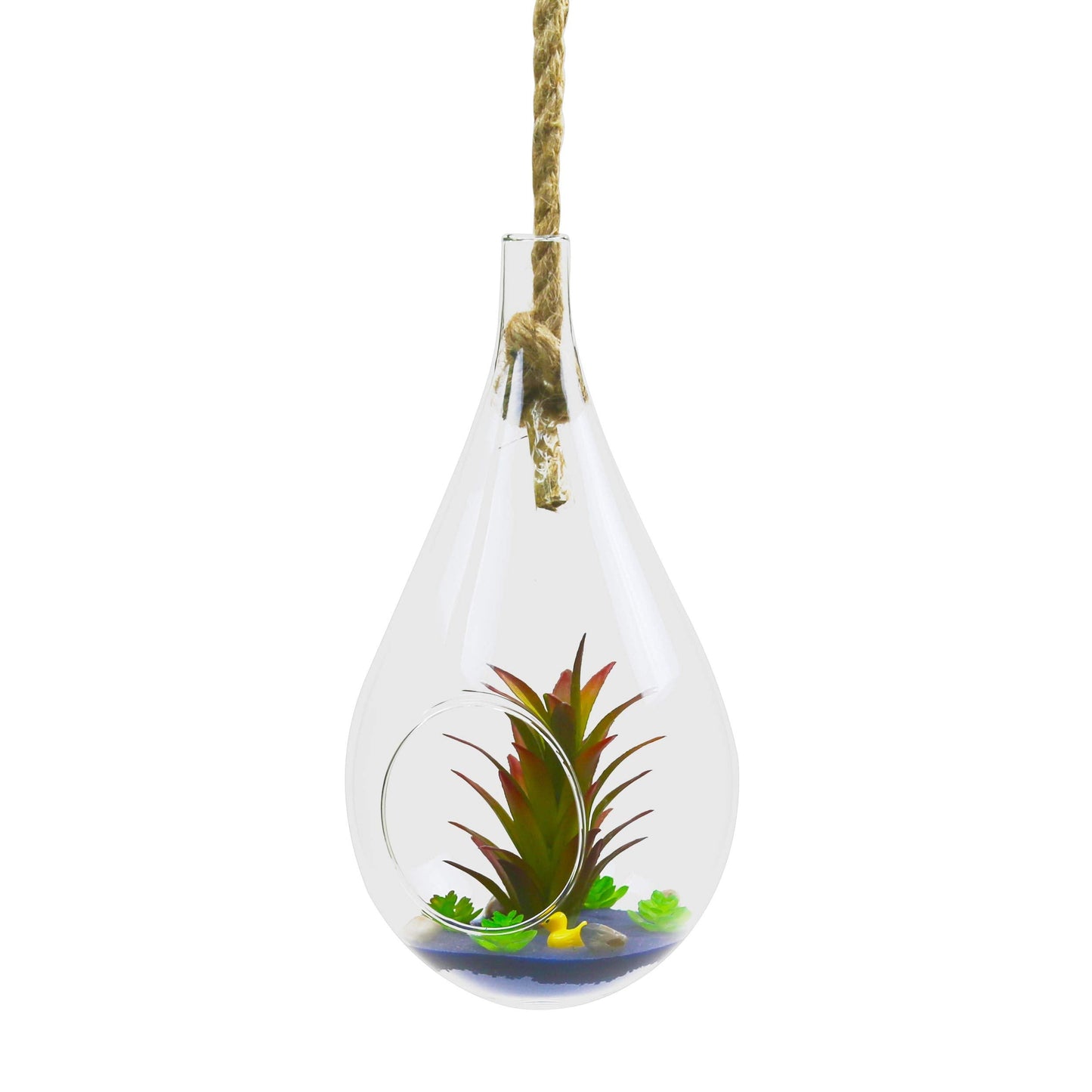 WGV Hanging Planter Terrarium, Width 5", Height 9.5", DIY Clear Glass Succulents Air Teardrop Floral Container (Including Rope), Candle Holder Vase for Outdoor Indoor Decor, 1 Piece