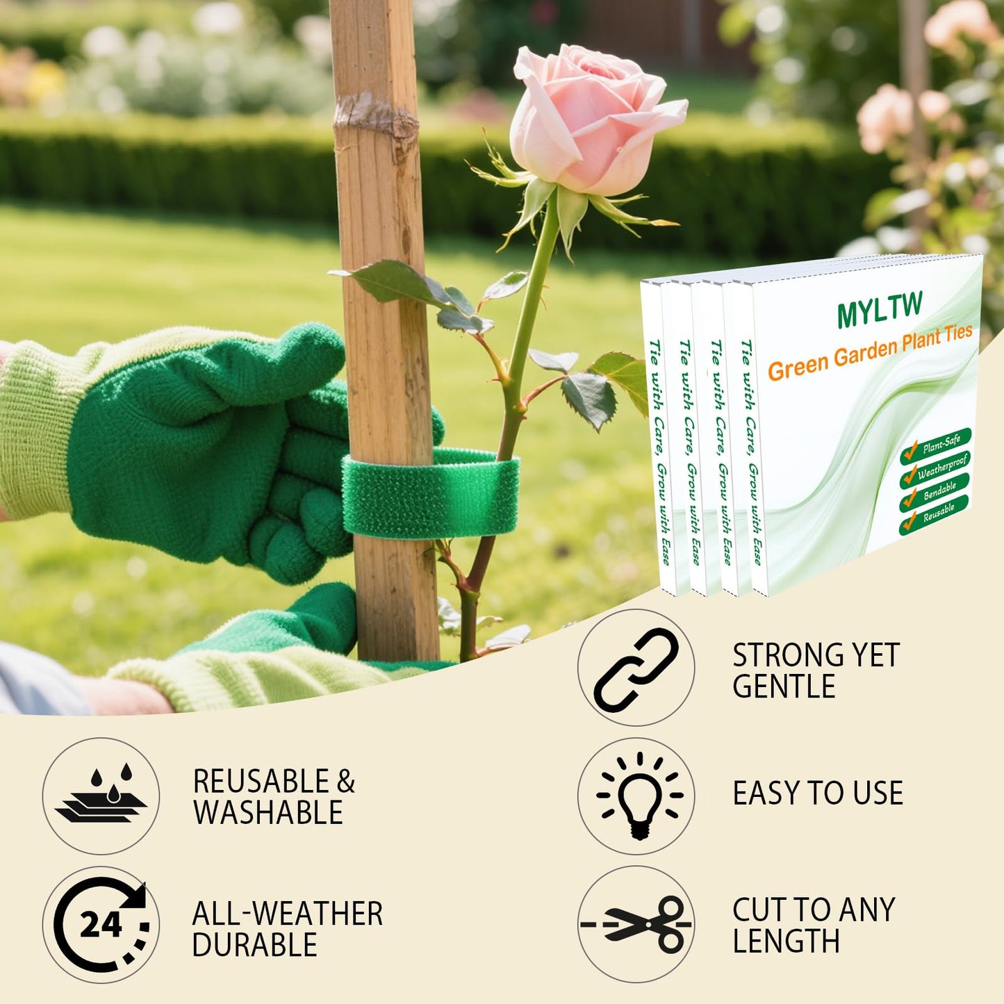 4 Rolls Plant Ties, Adjustable Garden Tape for Plant Twist Ties, Reusable Thicker Support for Growing Green Tape, Strong Grip, Tomato Vines Indoor Outdoor, 50 Ft X 0.47 Inch