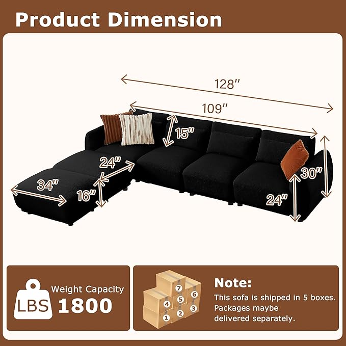 U Shaped Cloud Sectional, Convertible L Shaped Couch