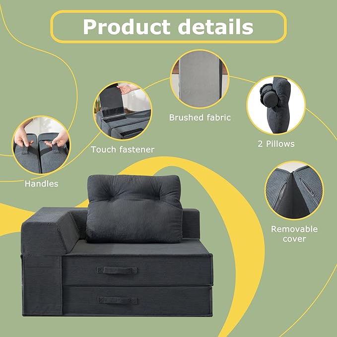 Folding Sofa Bed, 4 in 1 Convertible Sleeper Chair