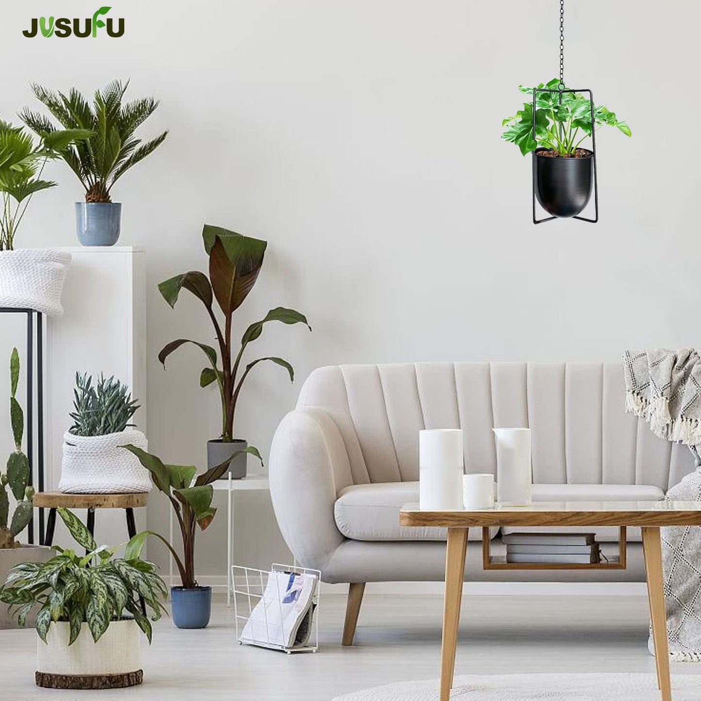 JUSUFU Metal Plant Hanger,Hanging Planters Indoor Hanging Flower Pots (Black)