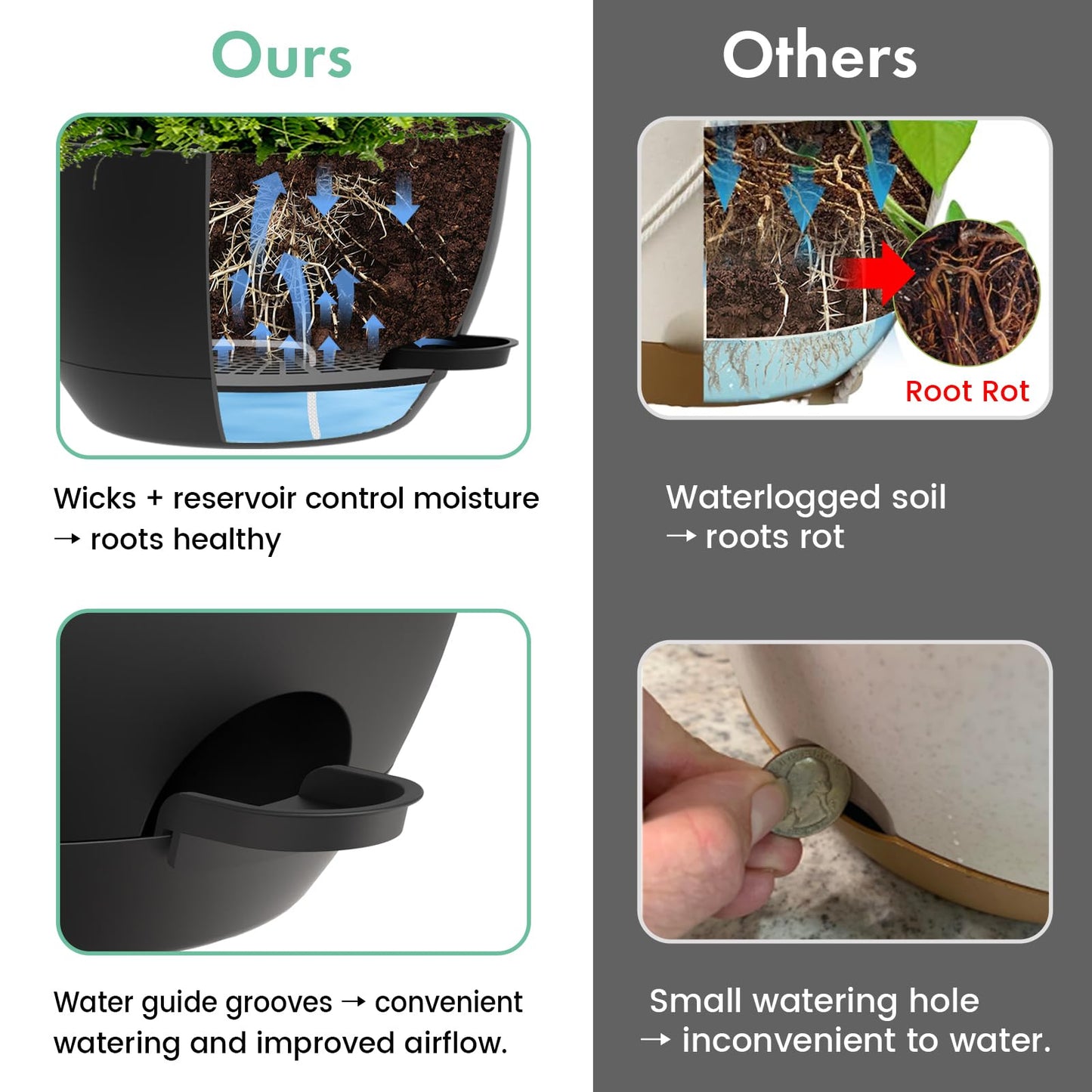 UOUZ 13 Inch 2 Pack Large Self Watering Hanging Planters for Indoor Outdoor Plants, Hanging Plant Pots with Removable 50 Oz Reservoir, Plastic Hanging Basket for Window Porch Garden Balcony, Black