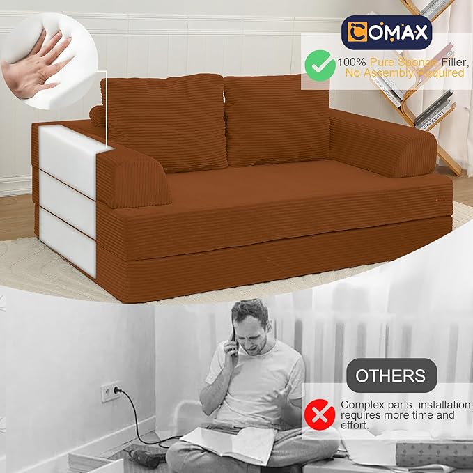 COMAX Convertible Sofa Bed, Folding Floor Couch Corduroy Fold Out Couch Bed