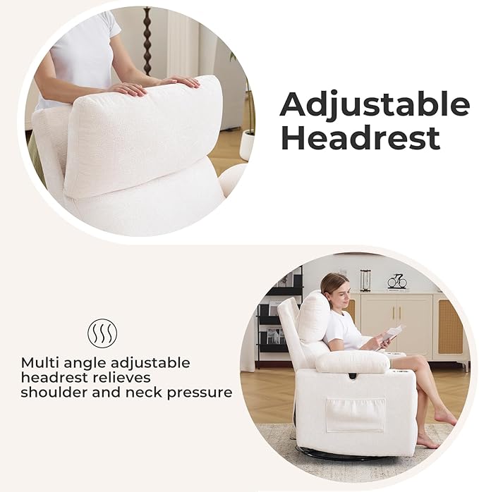 Rocking Chair Nursery with Adjustable Armrests, Electric Glider Recliner