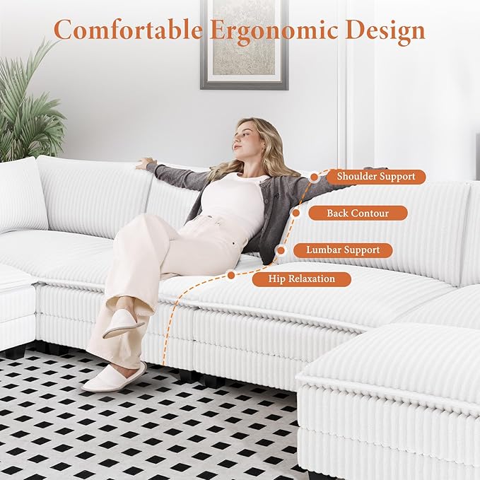 Vesgantti 109" L Shaped Cloud Sectional Couch, Comfy Corduroy Upholstered