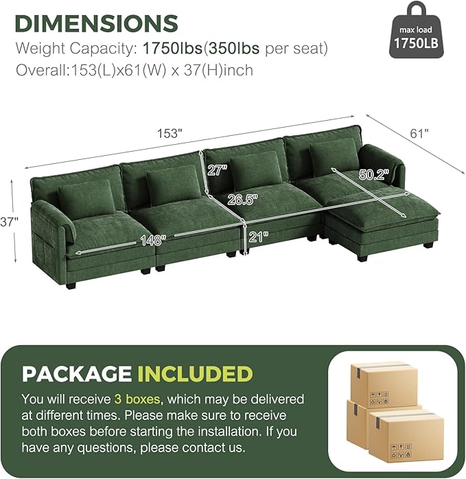 ELUCHANG Oversized 153" Modular Sectional Sofa, Comfy Cloud Couch, L Shaped