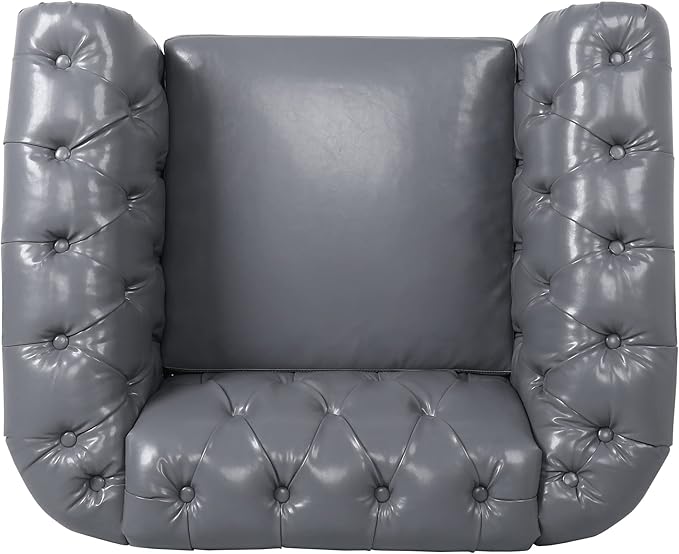 LEVNARY Leather Upholstered Armchair, Mid-Century Modern Single Sofa Chair