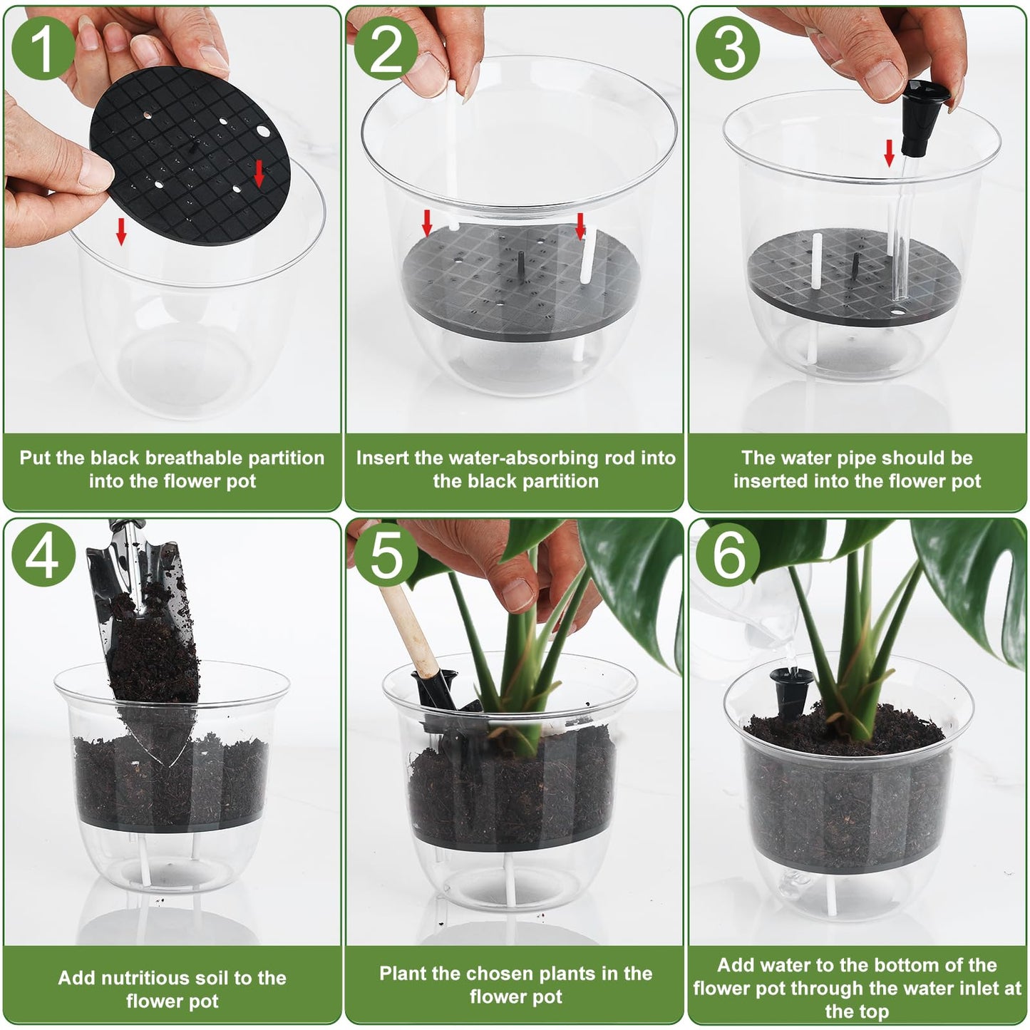 IWNTWY Plant Pots 6/5/4 inch Set of 3, Self Watering Pots for Indoor Outdoor Plants Flowers, Self Watering Planters with Reservoir, Drainage Hole and Absorbent Cotton Rope