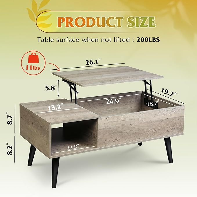 WLIVE Coffee Table for Living Room, Lift Top Coffee Table