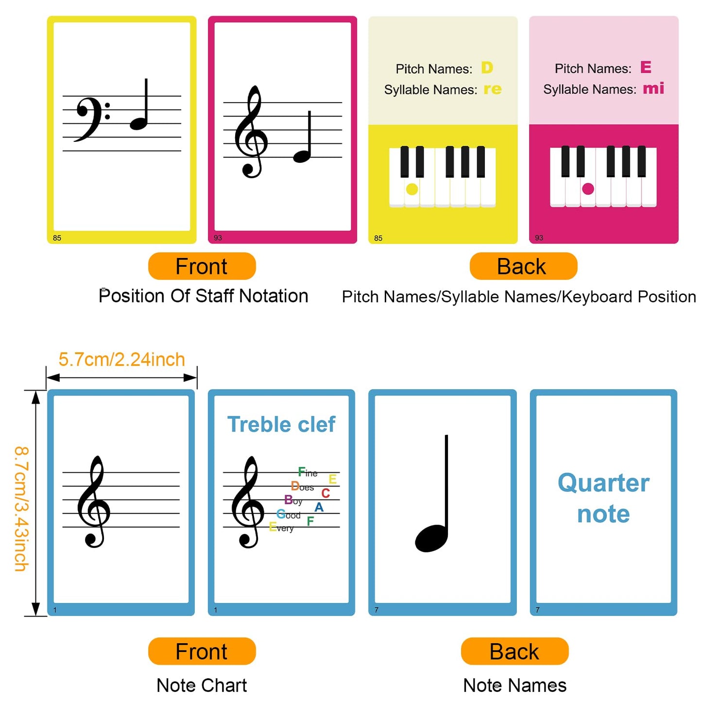 Piano Staff Notes Flashcards, Piano Staff Theory and 104 Sheets Flash Cards, Fun Educational Flashcards for Piano, Music Learners