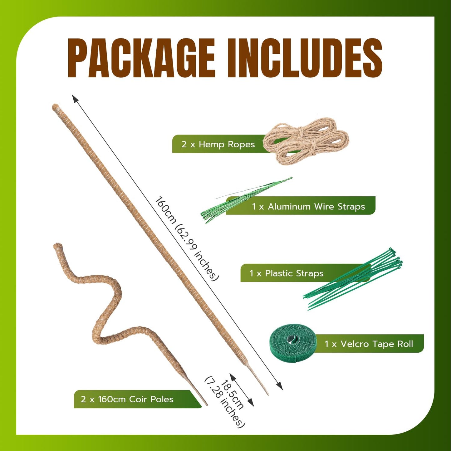Mcbazel 2 Pack 63 Inch Bendable Moss Pole for Plants Monstera - Extra Tall 5.2ft Coco Coir Plant Support Stakes for Large Indoor Climbing Vines - Flexible Totem Stick Kit with Rope, Wire & Ties