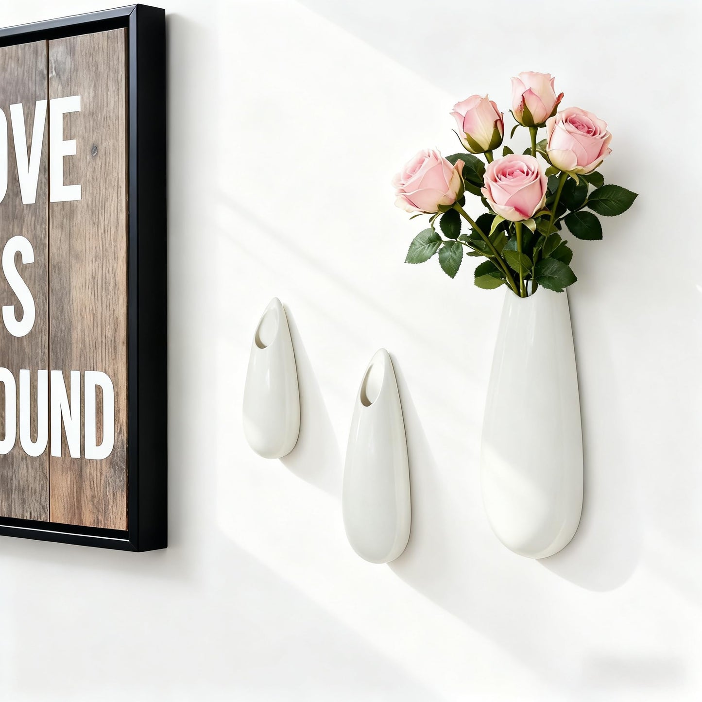 3 Pack White Ceramic Wall Vases,11.8+7.9+5.9 Inch White Vases, Cubicle Modern Decor Plant Holder Vase for Indoor Plants,Air Plants Holders,Office Minimalist Wall Decor