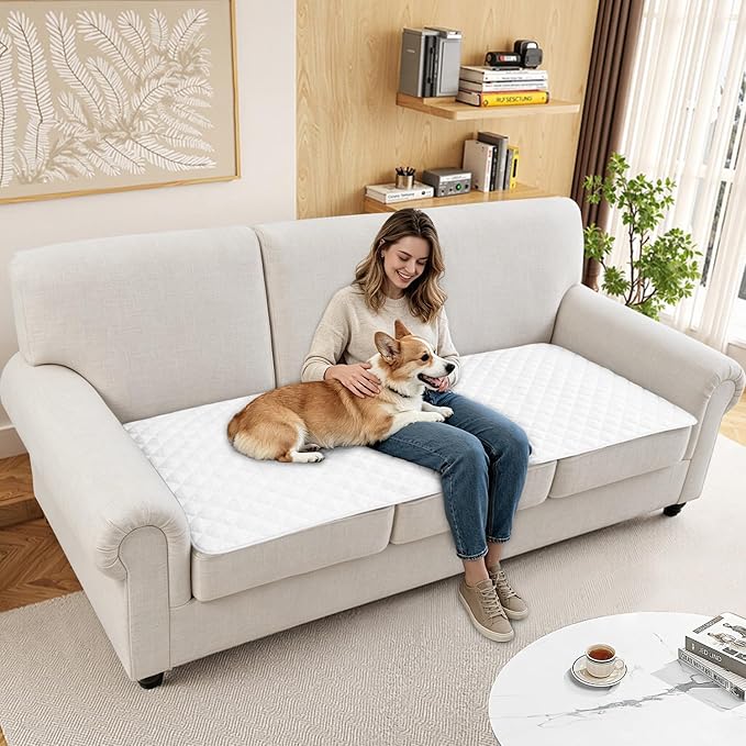 Dog Couch Cover for Sofa 100% Waterproof Faux Linen Sofa Covers for 3 Cushion