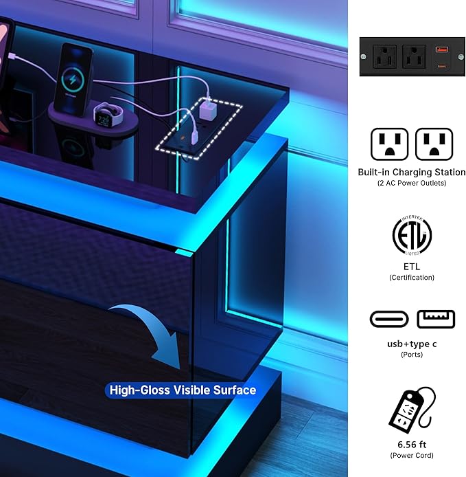 chartustriable 81IN LED TV Stands w/50 inch Fireplace Power Outlet