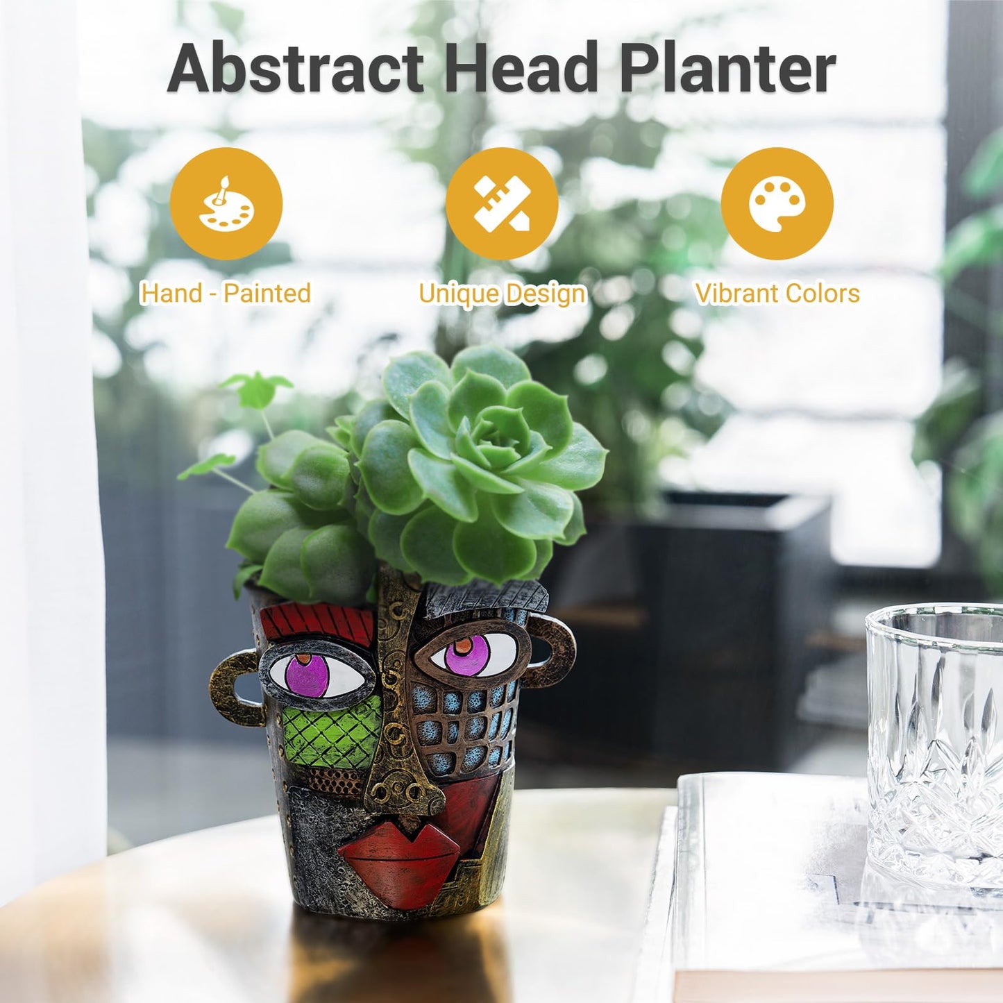 Abstract Face Planters Pots - Whimsical Hand-Painted Ceramic Face Pot for Succulents & Small Plants, Unique Planters for Indoor Garden Decor, Artistic Home & Office Desk Decoration