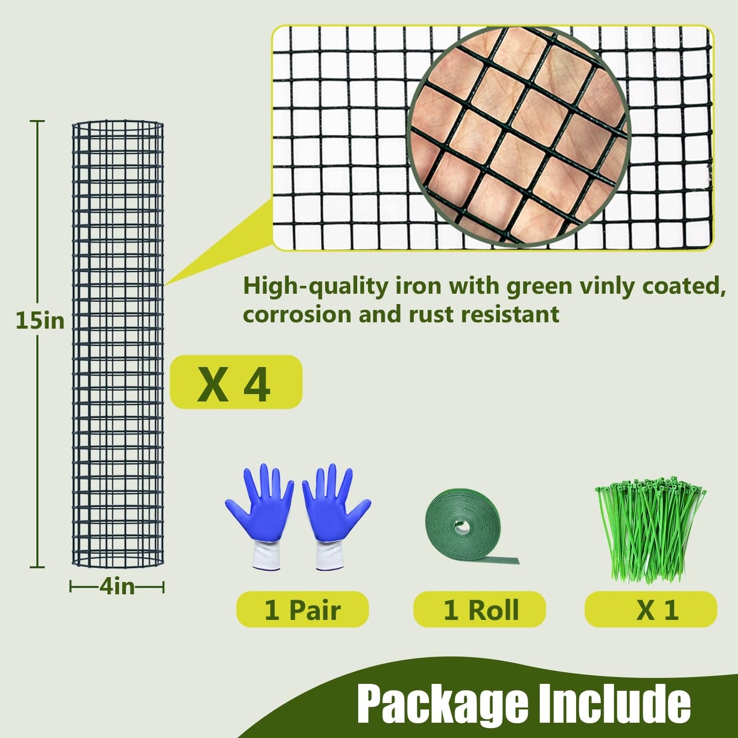 4 Pack Metal Moss Pole, 15" Moss Poles for Plants Monstera, Stackable Sphagnum Moss Pole for Plants, Plant Poles for Climbing Plants Work with Sphagnum Moss(4 Pack 15")