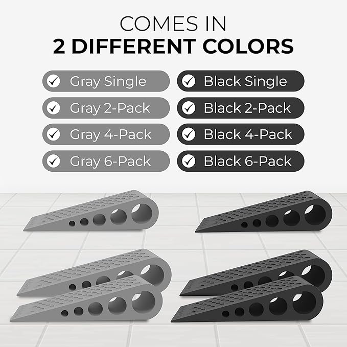 Door Stoppers for Bottom of Door Premium Floor Rubber Door Stop Wedge Made in USA Heavy Duty Honeycomb Design for Carpet, Tile, Ideal for Home, School, Commercial, Gray 6 Pack